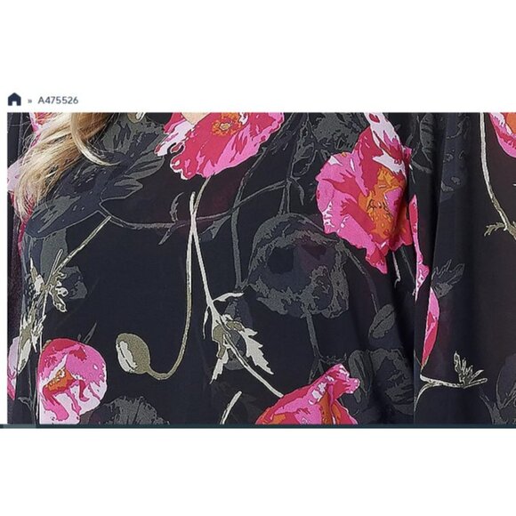 Belle by Kim Gravel Poppy Printed Blouse Embroidery Black  X-Small A475526 - Picture 2 of 2